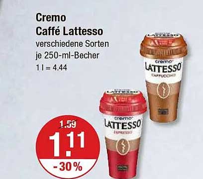 Cremo Caffè Lattesso verschiedene Sorten je 250-ml-Becher