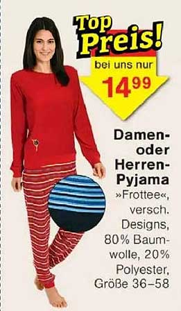 Damen- oder Herren-Pyjama »Frottee«, verschiedene Designs