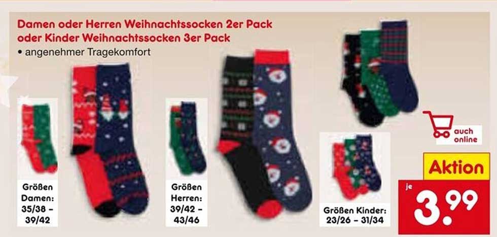 Damen oder Herren Weihnachtsocken 2er Pack oder Kinder Weihnachtsocken 3er Pack