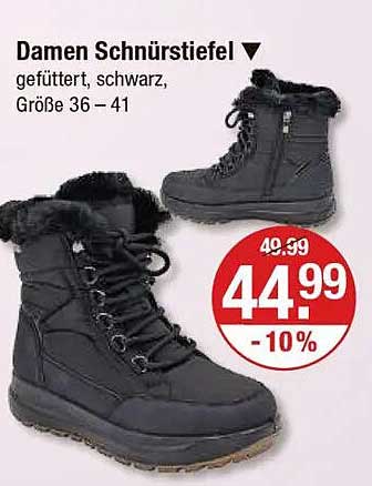 Damen Schnürstiefel gefüttert, schwarz, Größe 36 – 41