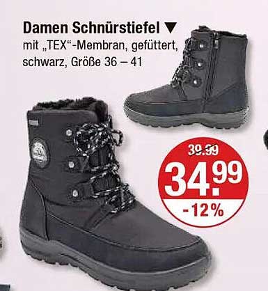 Damen Schnürstiefel mit „TEX“-Membran, gefüttert, schwarz, Größe 36 – 41
