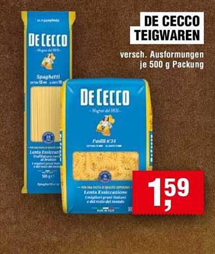DE CECCO TEIGWAREN – verschiedene Ausformungen je 500 g Packung