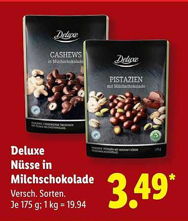 Deluxe Nüsse in Milchschokolade - Verschiedene Sorten