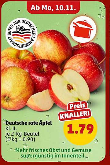 Deutsche rote Äpfel Kl. II, je 2-kg-Beutel