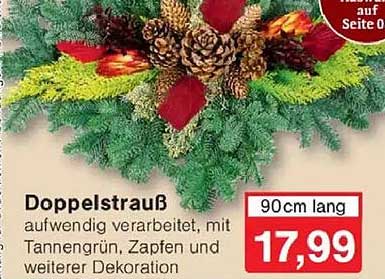 Doppelstrauß - aufwendig verarbeitet mit Tannengrün, Zapfen und weiterer Dekoration