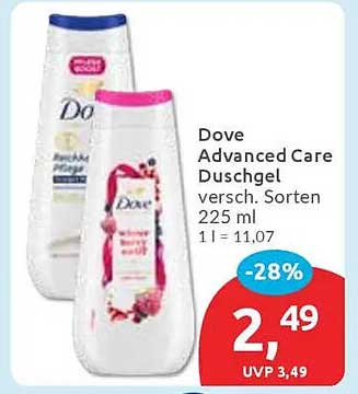 Dove Advanced Care Duschgel diverses Sortiment 225 ml - Jetzt zum Aktionspreis!