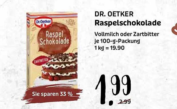 Dr. Oetker Raspelschokolade Vollmilch oder Zartbitter je 100-g-Packung