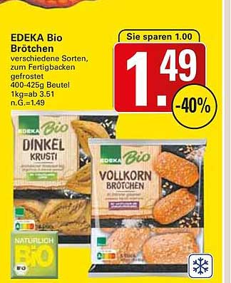 EDEKA Bio Brötchen verschiedene Sorten, zum Fertigbacken gefrostet