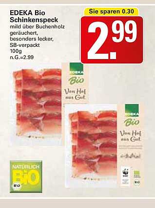 EDEKA Bio Schinkenspeck - mild über Buchenholz geräuchert