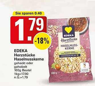 EDEKA Herzstücke Haselnüsse gehackt oder gehobelt 100g Beutel
