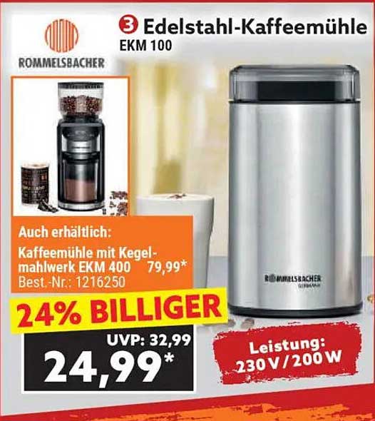 Edelstahl-Kaffeemühle EKM 100 von Rommelsbacher