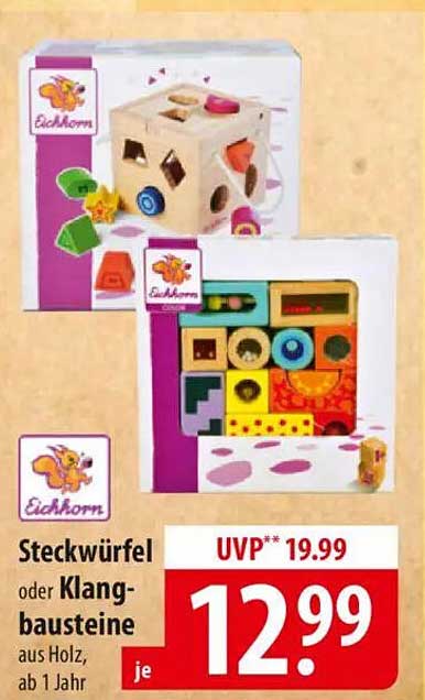 Eichhorn Steckwürfel oder Klangbausteine aus Holz, ab 1 Jahr