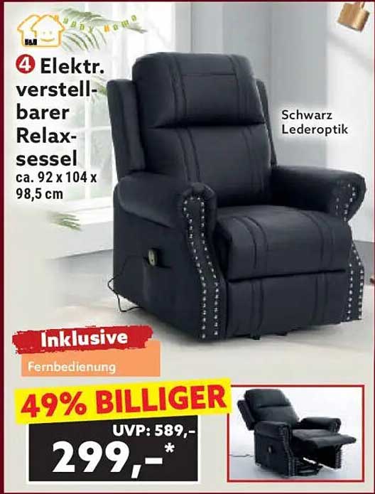 Elektrisch verstellbarer Relaxsessel Schwarz Lederoptik