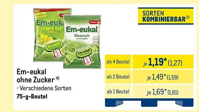 Em-eukal ohne Zucker – Verschiedene Sorten im 75-g-Beutel
