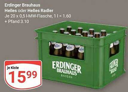 Erdinger Brauhaus Helles oder Helles Radler - Je 20 x 0,5l MW-Flasche