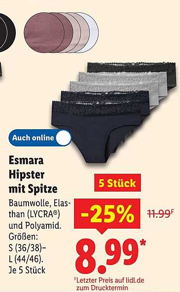 Esmara Hipster mit Spitze, 5 Stück