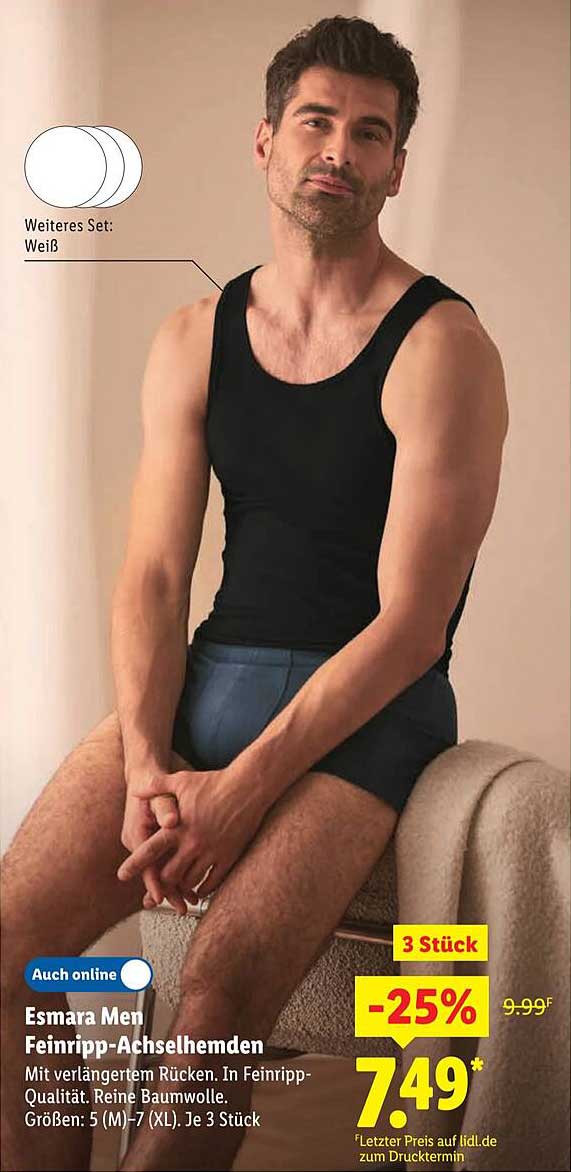 Esmara Men Feinripp-Achselhemden – 3 Stück