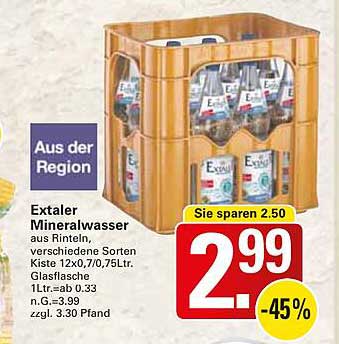 Extaler Mineralwasser aus Rinteln - Kiste 12x0,7L/0,75L Glasflasche
