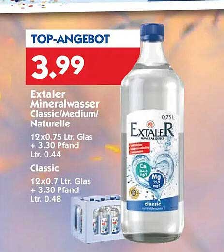 Extaler Mineralwasser Classic/Medium/Naturelle 12x0,75 Ltr.