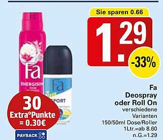 Fa Deospray oder Roll On - verschiedene Varianten