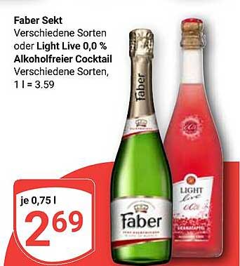 Faber Sekt - Verschiedene Sorten oder Light Live 0,0 % alkoholfreier Cocktail