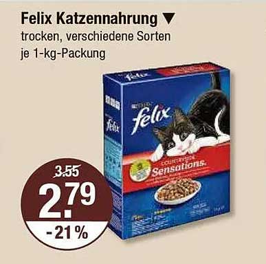 Felix Katzennahrung trocken, verschiedene Sorten je 1-kg-Packung