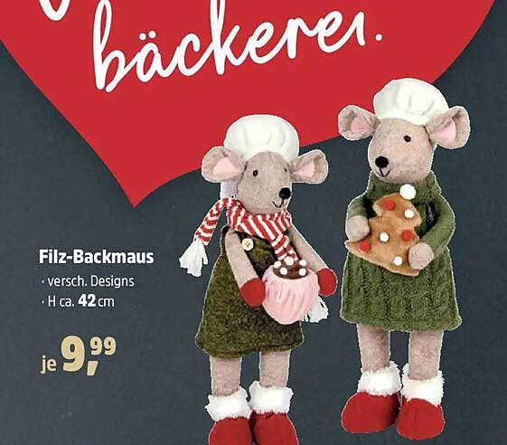 Filz-Backmaus - verschiedene Designs, H ca. 42 cm