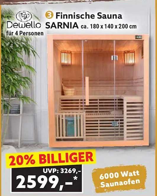 Finnische Sauna Dewello SARNIA für 4 Personen