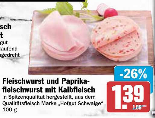 Fleischwurst und Paprika-Fleischwurst mit Kalbfleisch 100 g