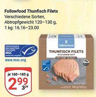 Followfood Thunfish Filets, verschiedene Sorten, 120–130 g