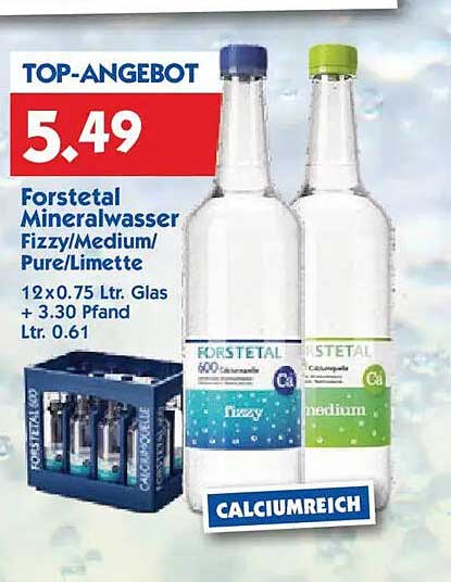 Forstetal Mineralwasser Fizzy/Medium/Pure/Limette 12x0.75 Ltr. Glas