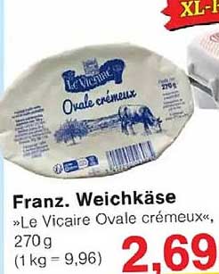Franz. Weichkäse »Le Vicaire Ovale crémeux«, 270 g