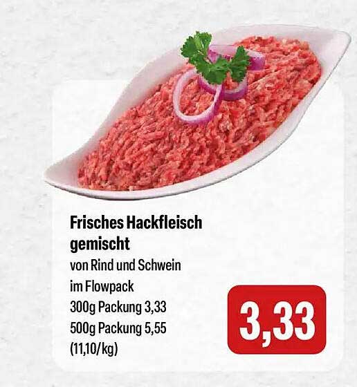 Frisches Hackfleisch gemischt von Rind und Schwein im Flowpack