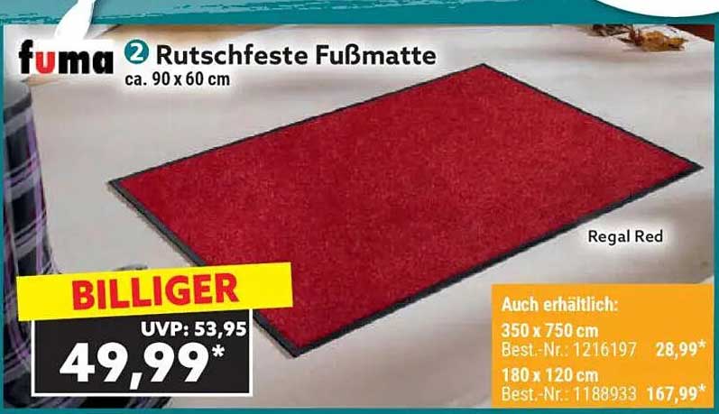 fuma Rutschfeste Fußmatte 90 x 60 cm in Regal Red