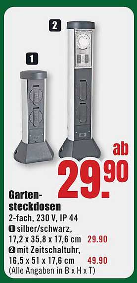 Garten-Steckdosen 2-fach, 230 V, IP 44