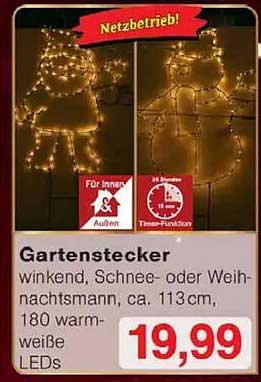 Gartenstecker winkend, Schnee- oder Weihnachtsmann, ca. 113cm, 180 warm-weiße LEDs