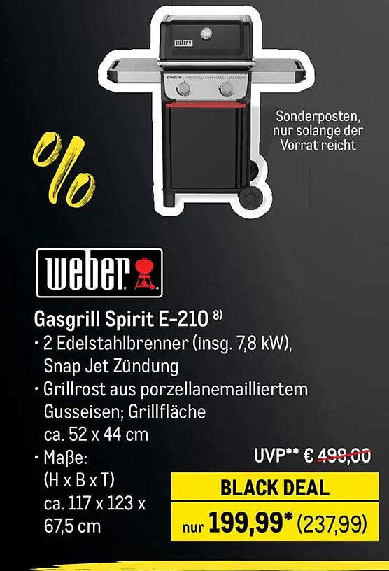 Gasgrill Spirit E-210 von Weber - Black Deal