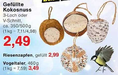 Gefüllte Kokosnuss 3-Loch oder V-Schnitt, ca. 350/500g