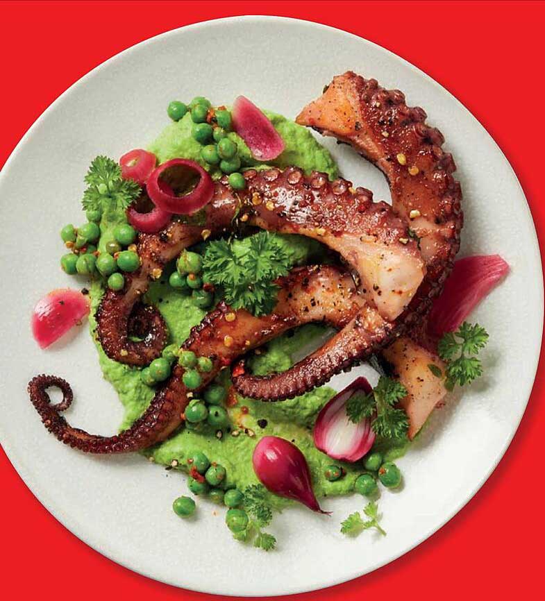 Gegrillter Oktopus mit Erbsenpüree