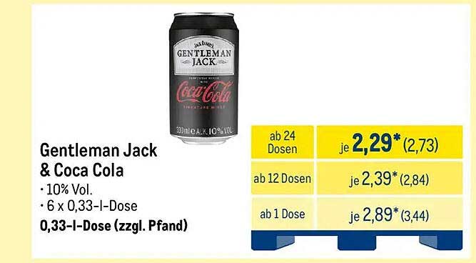 Gentleman Jack & Coca Cola 0,33 l Dose
