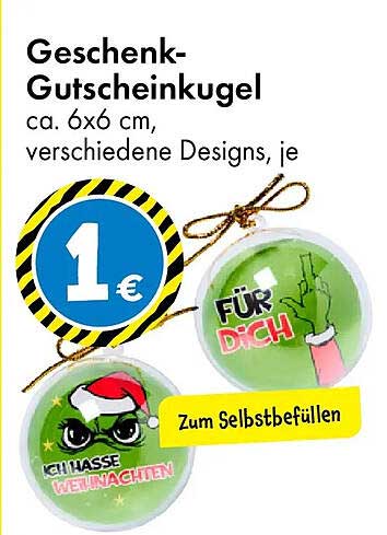 Geschenk-Gutscheinkugel ca. 6x6 cm, verschiedene Designs, je