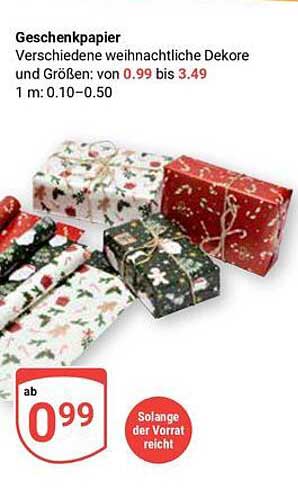 Geschenkpapier – Verschiedene weihnachtliche Dekore und Größen