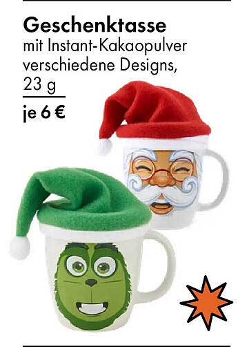 Geschenkset: Geschenktasse mit Instant-Kakaopulver, 23 g - verschiedene Designs