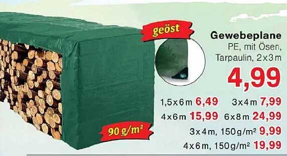 Gewebeplanen PE, mit Ösen, Tarpaulin, 2x3 m