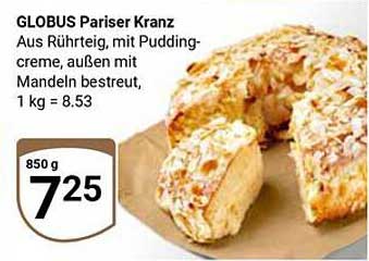GLOBUS Pariser Kranz aus Rührteig mit Puddingcreme und Mandeln