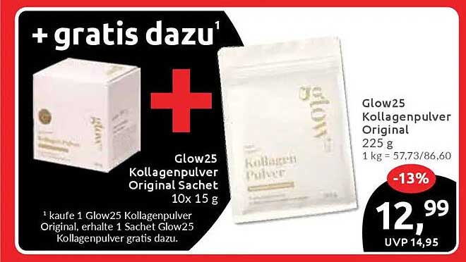 Glow25 Kollagenpulver Original 225 g + gratis dazu! (Sachet 10x 15 g)