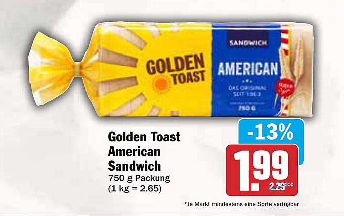 Golden Toast American Sandwich 750 g