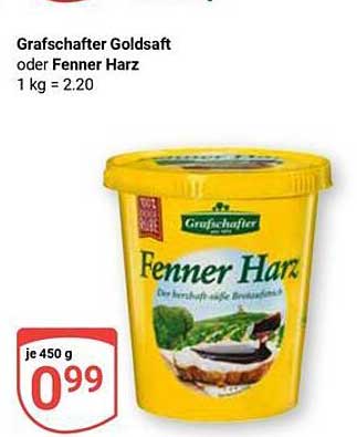 Grafschafter Goldsaft oder Fenner Harz 450 g für nur 0,99 €