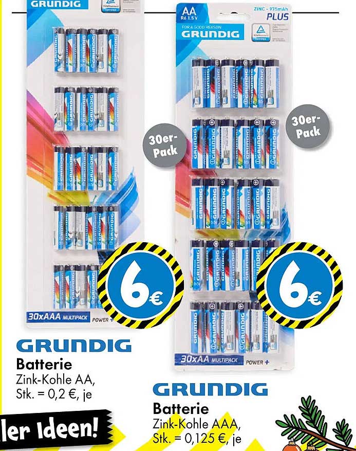 GRUNDIG Batterien Zink-Kohle AA und AAA im 30er-Pack