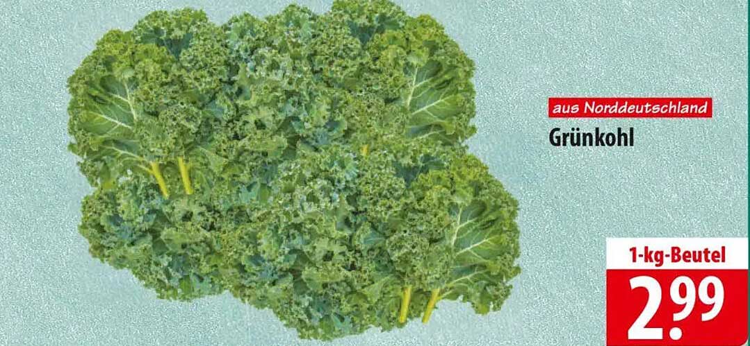 Grünkohl aus Norddeutschland – 1-kg-Beutel für nur 2,99 €